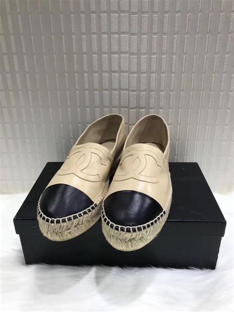 chanel black slip on shoes|Chanel espadrilles sale online.